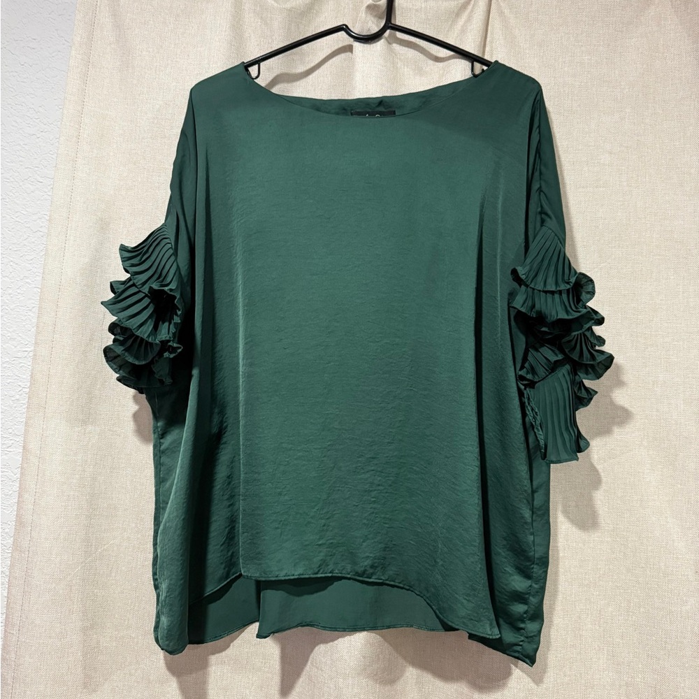 Melissa Paige Dark Green Ruffle Sleeve Blouse